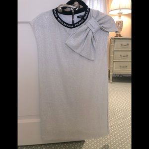 Balmain Kids silver Shimmer dress with Logo